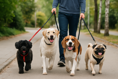 Group of dogs being walked