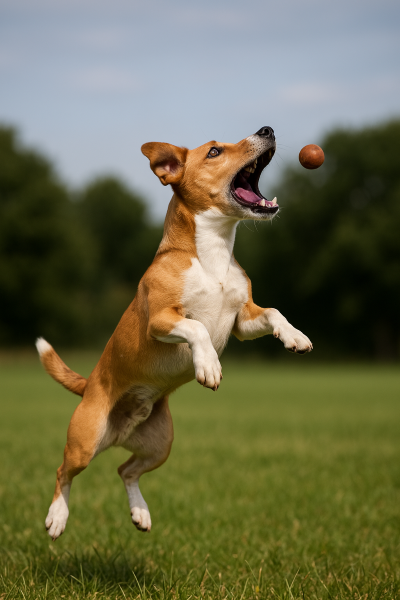 Dog leaping for ball